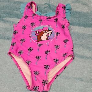 Buc-ee's Hot Pink Palm Trees Bathing Suit Sz 9-12M 1023